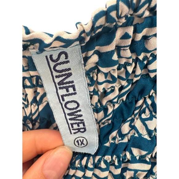 Sunflower Strapless Maxi Dress Blue Geometric Print Plus Size 1X Feminine - Picture 3 of 5